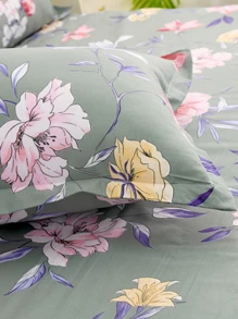 花卉圖案床單套裝不附帶內芯 - 軍綠色 - 查看 5