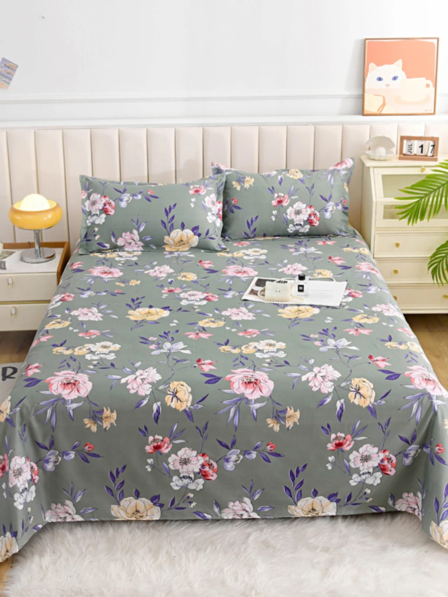 花卉圖案床單套裝不附帶內芯 - 軍綠色 - 查看 1