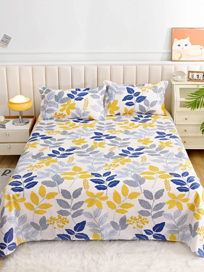 Bộ ga trải giường in hoa 3 món (không bao gồm ruột chăn, có vỏ gối), chất liệu 100% polyester, có thể giặt, mềm mại và bền, phù hợp cho phòng ngủ hoặc phòng khách, phong cách tối giản hiện đại.