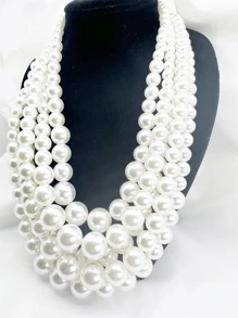 1pc Multi-Layer ABS Faux Pearl Necklace, Suitable For Important Occasions - White - View 1
