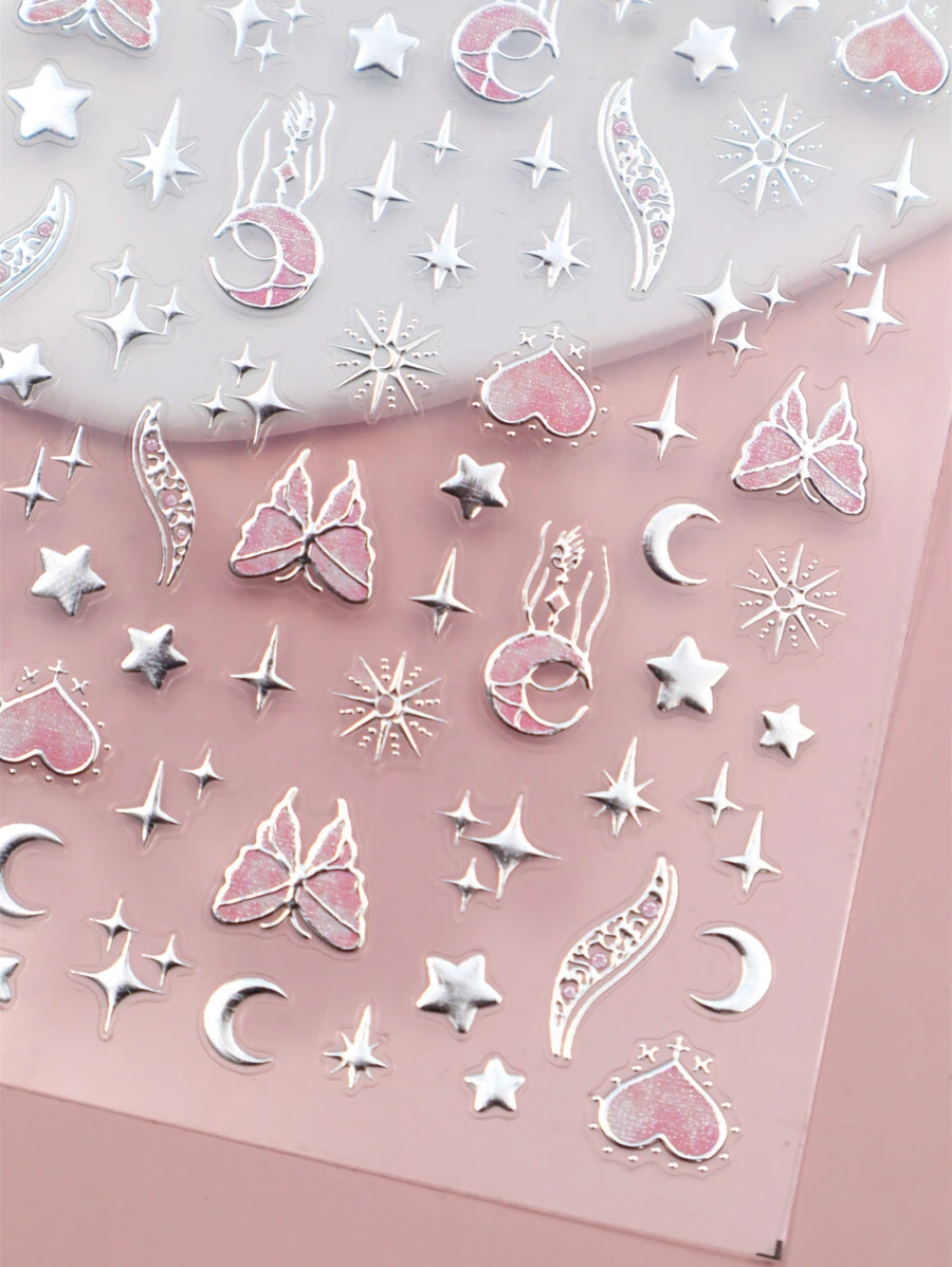 Nhãn dán nghệ thuật móng tay Ngôi sao & trái tim ma thuật, Đề can móng tay 1 tấm với các biểu tượng hình con bướm, trái tim và ngôi sao ba chiều Thiết kế nghệ thuật làm móng cho phụ nữ Cô gái đề can nghệ thuật móng tay kiểu Y2K Nhãn dán móng tay DIY - Nhiều màu - Xem 1