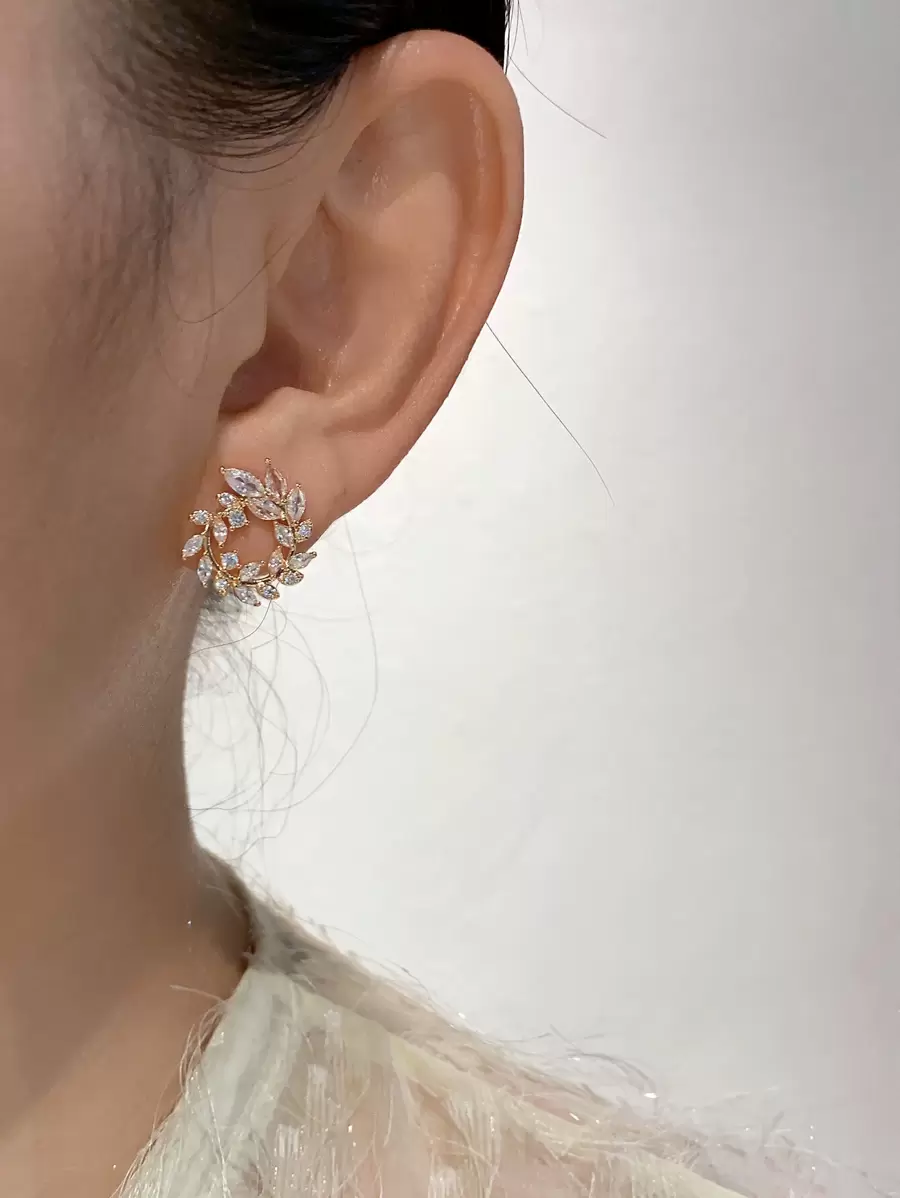 1pair Glittering Cz Inlaid Rotating Leaf Shaped Stud Earrings For Women's Party Accessories Gift - Multicolor - View 1