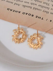 1pair Glittering Cz Inlaid Rotating Leaf Shaped Stud Earrings For Women's Party Accessories Gift - Multicolor - View 4