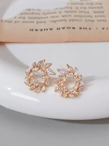 1pair Glittering Cz Inlaid Rotating Leaf Shaped Stud Earrings For Women's Party Accessories Gift - Multicolor - View 3
