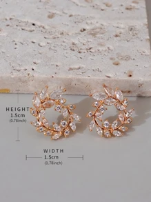 1pair Glittering Cz Inlaid Rotating Leaf Shaped Stud Earrings For Women's Party Accessories Gift - Multicolor - View 7