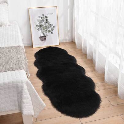 1pc Soft Faux Fur Rug, Black Fluffy Area Carpet, Suitable For Living Room, Bedroom, Chair, Sofa, Bedside, Creating Luxurious Modern Home Decor
