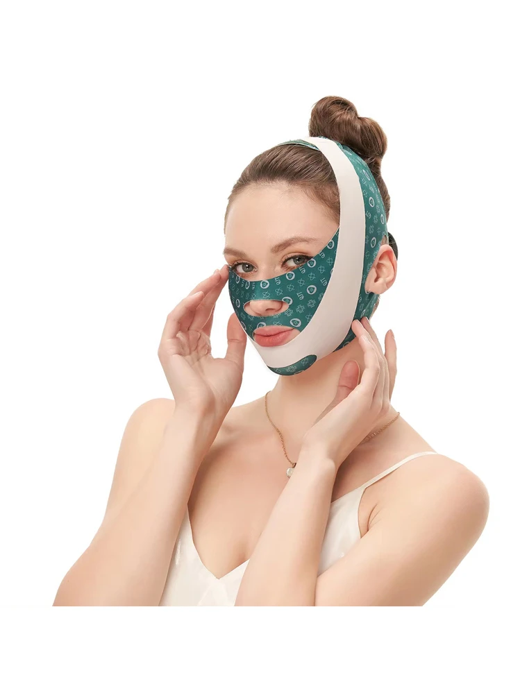 Bandeau Amincissant Et Lifting Visage Réutilisable - Soie Glacée Vert - Ajustable - Neuf