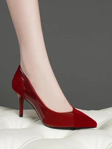 Ladies' Burgundy Stiletto Heels All-match Pointed Toe Shoes - Red - View 3
