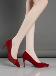 Ladies' Burgundy Stiletto Heels All-match Pointed Toe Shoes - Red - View 2