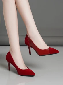 Ladies' Burgundy Stiletto Heels All-match Pointed Toe Shoes - Red - View 4