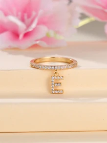 1入組極簡字母吊墜戒指，26入組英文字母A-Z首字母戒指，送朋友簡單字母戒指 - 金黃色 - 查看 1