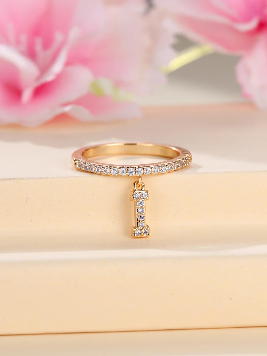 1 Chiếc Nhẫn Mặt Dây Chuyền Phong Cách Tối Giản Chữ Cái Với 26 Bảng Chữ Cái Az, Chữ Cái Đầu Tiên Cho Người Bạn Tặng Nhẫn - Vàng - Xem 1
