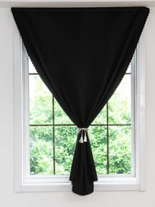 1pc Black Hook-And-Loop Blackout Curtain - Black - View 3