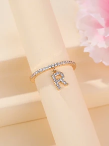 1pc Minimalist Style Alphabet Pendant Ring, 26 Letters A-z, Alphabet Ring, Simple Design Initial Ring, Perfect Gift For Friends - Yellow Gold - View 2