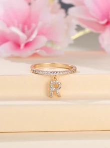 1pc Minimalist Style Alphabet Pendant Ring, 26 Letters A-z, Alphabet Ring, Simple Design Initial Ring, Perfect Gift For Friends - Yellow Gold - View 1