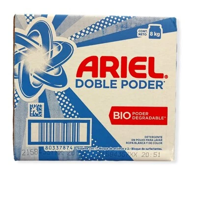 Jabon en polvo Ariel caja de 8kg detergente para lavar ropa