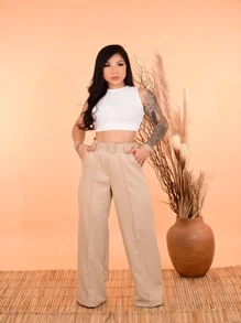 Women Pants - 米色 - 查看 1