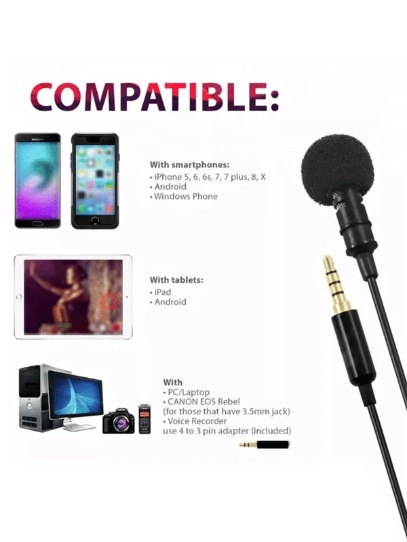 Mini Portable Lapel Microphone Universal Jack 3.5 Lavalier Multi-Device Recording Cell Phone, Pc Stereo Sound Two Lines - Black - View 1