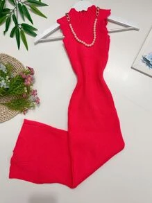 Women Sweater Dresses - 橘色 - 查看 1