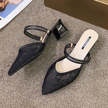 女士夏天2023新品到貨涼鞋,多用途和優雅,中跟和粗跟和魚嘴和包頭,兩穿穿著單鞋 - 黑色 - 查看 6