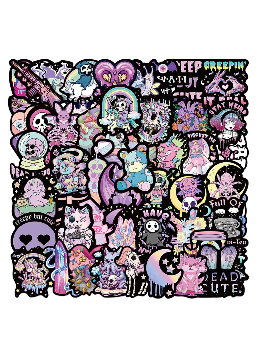 56入組卡通圖案塗鴉貼紙 - 彩色 - 查看 1