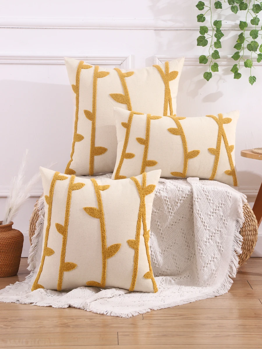 1入組禮品帆布葉子刺繡靠墊套不附帶墊芯 - 彩色 - 查看 1