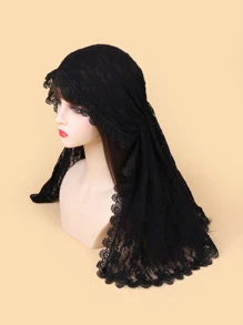 Lace Trim Scarf - Black - View 1