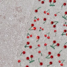 1pc Cherry Nail Art Sticker, Nail Design Sticker, With Diamond Self-Adhesive Decorative Sticker - Red - View 5