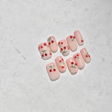 1pc Cherry Nail Art Sticker, Nail Design Sticker, With Diamond Self-Adhesive Decorative Sticker - Red - View 2