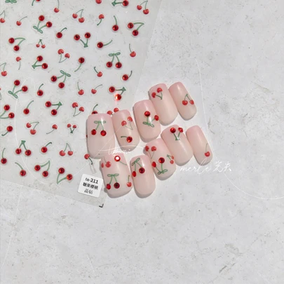 1pc Cherry Nail Art Sticker, Nail Design Sticker, With Diamond Self-Adhesive Decorative Sticker