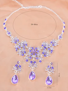 1 Vòng Cổ & 1 Đôi Bông Tai Thủy Tinh Sang Trọng Đá Quý Trắng Giọt Nước Cô Dâu Bộ Trang Sức - Màu tím hoa cà - Xem 4