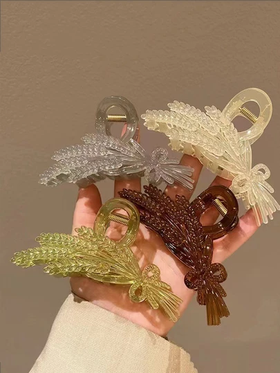 4pcs Wheat Ear Acrylic Hair Clips, Shark Claw Shaped Hair Accessories For Thick Hair, Fan-Shaped Hair Claws Fashion Claw Clips,Elegant Hair Clutch
