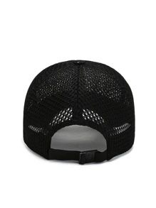 男士字母貼花裝飾卡車司機帽，休閒風格 - 黑色 - 查看 4