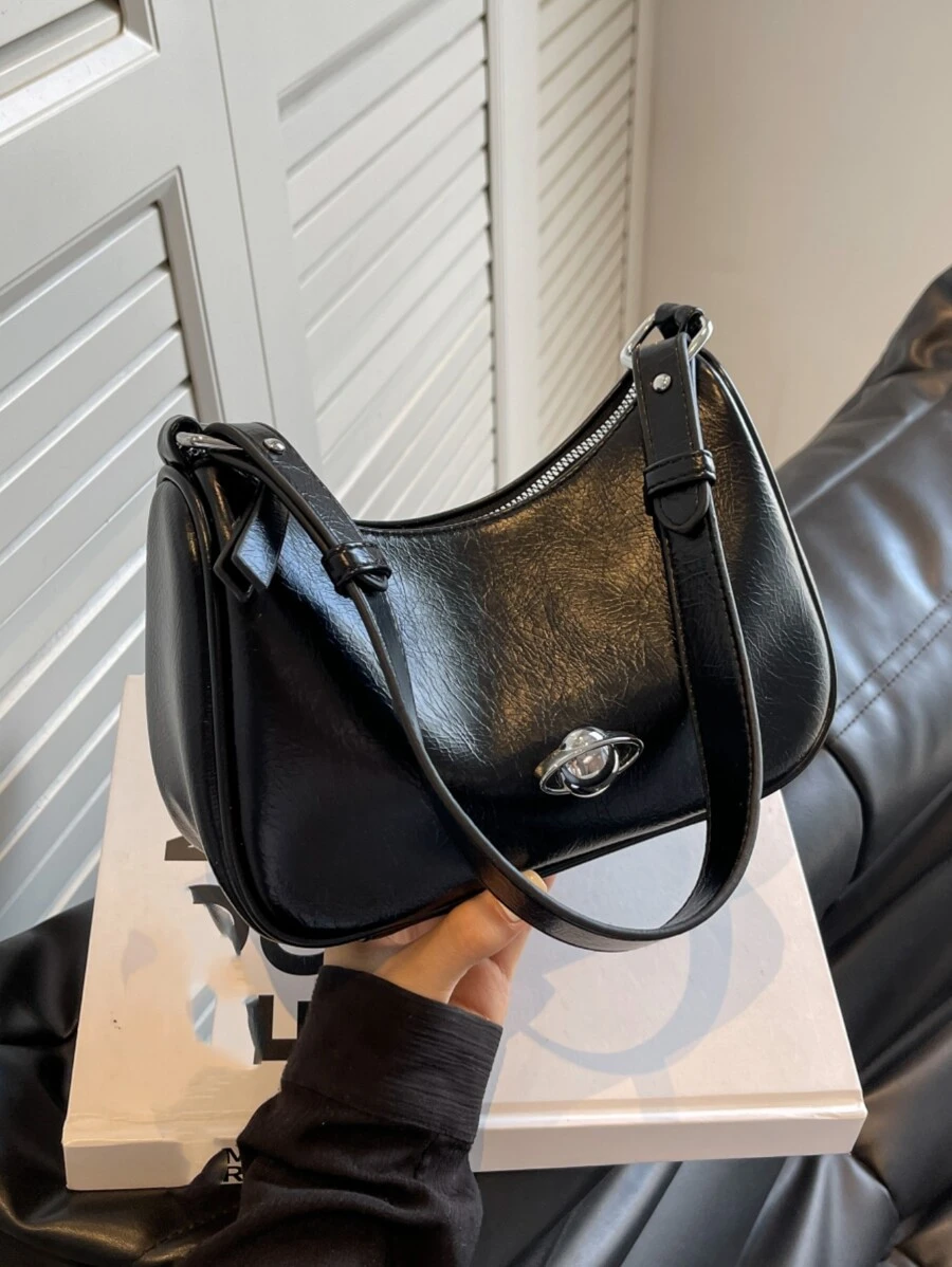 簡約風素色水餃包時尚單肩包 - 黑色 - 查看 1