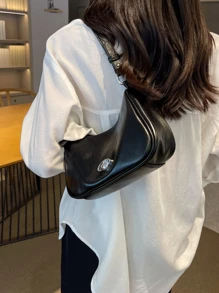 簡約風素色水餃包時尚單肩包 - 黑色 - 查看 3