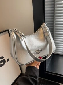 Simple And Popular Solid Color Dumpling Bag Fashion Shoulder Bag - Silver - View 1