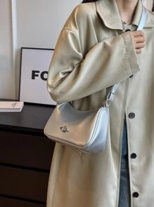 Simple And Popular Solid Color Dumpling Bag Fashion Shoulder Bag - Silver - View 2