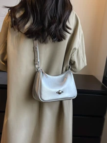 Simple And Popular Solid Color Dumpling Bag Fashion Shoulder Bag - Silver - View 3