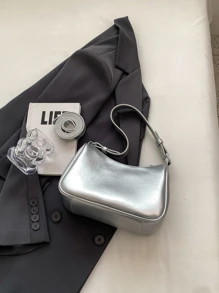 Simple And Popular Solid Color Dumpling Bag Fashion Shoulder Bag - Silver - View 6