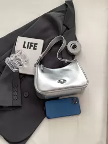 Simple And Popular Solid Color Dumpling Bag Fashion Shoulder Bag - Silver - View 5