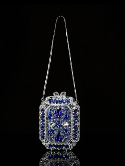 Bolso clutch mini con diseño de diamante de imitación noche con cadena de metal con tira