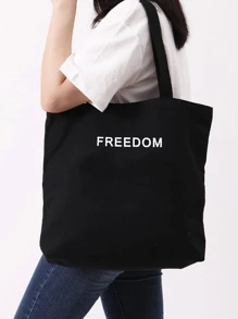 Bolsa de compras con estampado de letra - Negro - Ver 2