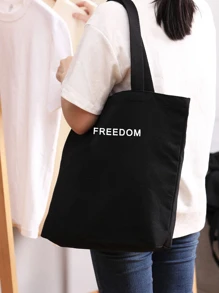 Bolsa de compras con estampado de letra - Negro - Ver 6