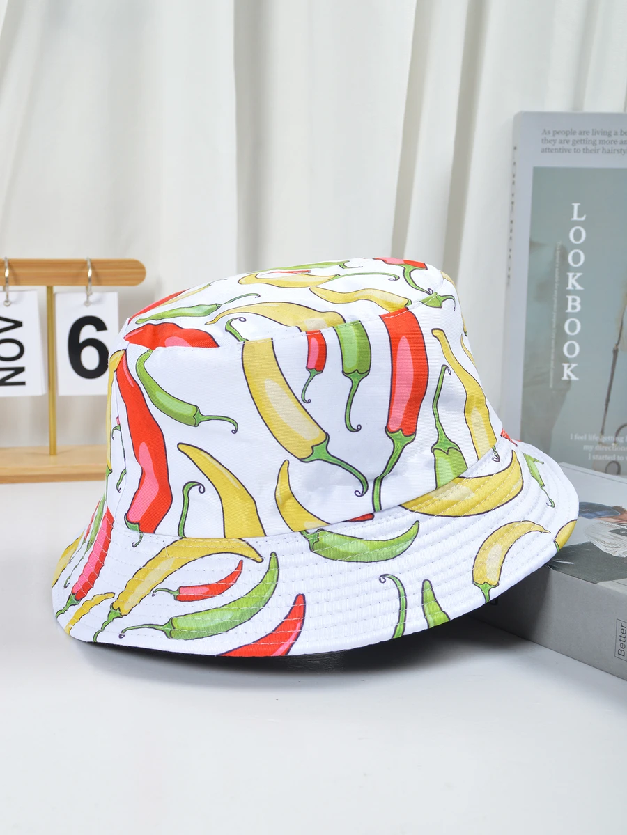 Chili Print Reversible Bucket Hat - Multicolor - View 1