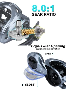 Sougayilang Baitcasting Fishing Reel High Speed Baitcaster With 9+1 Ball Bearings, Gear Ratio 8.0:1, Magnetic Brake System Power Handle Casting Reels - Grey - View 5
