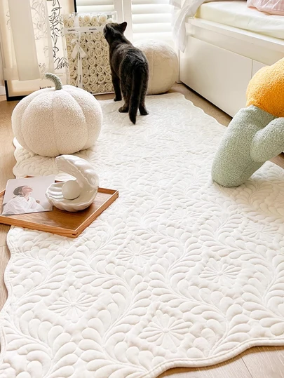 1入組短毛絨刺繡地墊，適用於客廳、書房和臥室，防塵和貓抓，簡單的INS風格家居裝飾地毯，全季節適用
