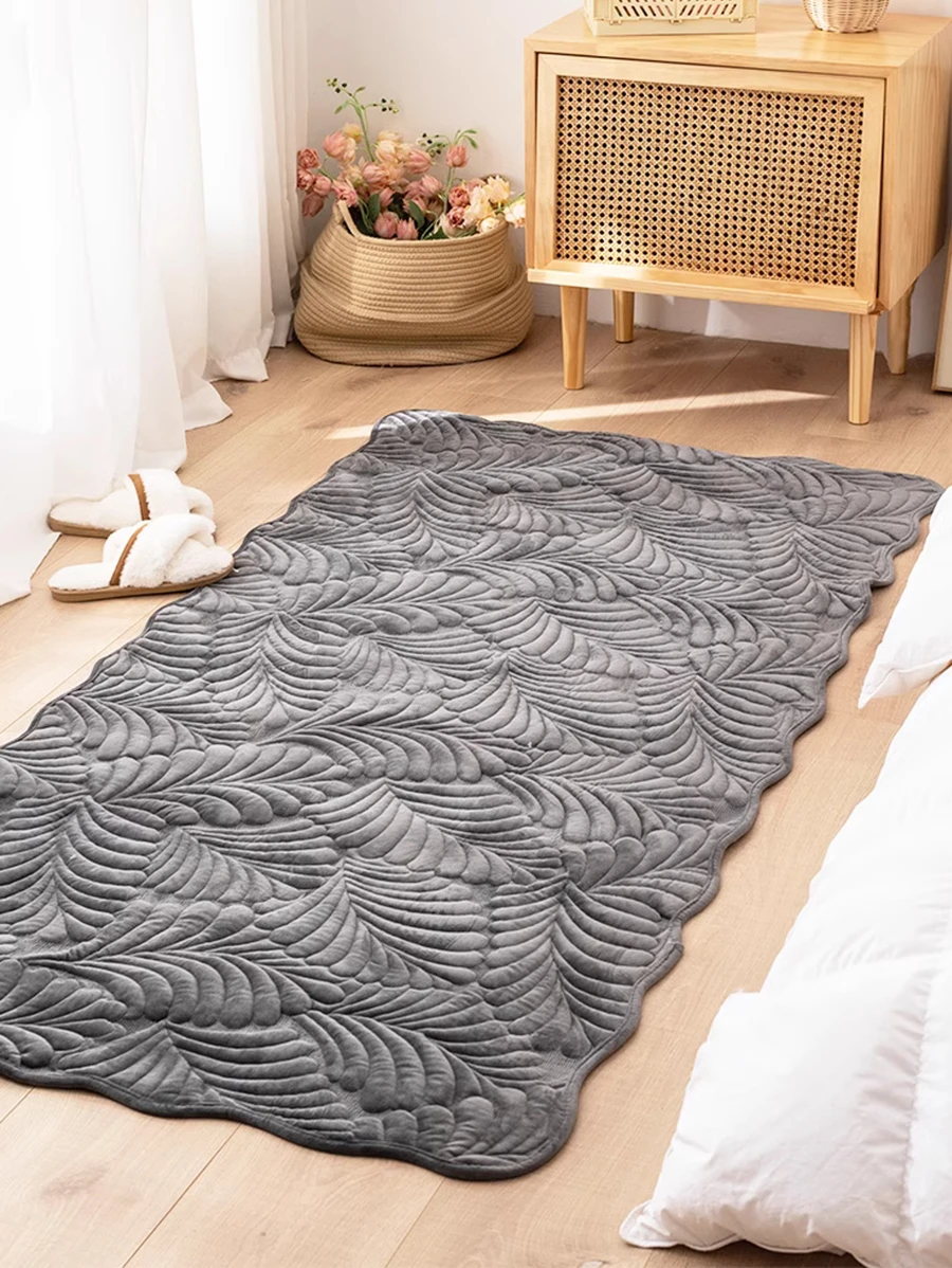 1pc Short Plush Embroidered Floor Mat For Living Room, Study, And Bedroom: Dust-Proof And Anti-Scratch, Home Decoration In Simple Ins Style; Suitable For All Seasons - Dark Grey - View 1