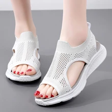 Dames holle mesh ademende sportsandalen, lichtgewicht zachte onderkant antislip open teen casual schoenen