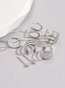7pcs/Set Delicate Hollow Adjustable Clip-On Earrings & Stud Earrings Set, Minimalist & Versatile For Women Daily Wear