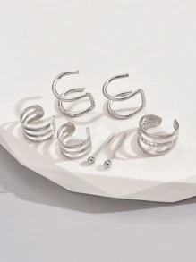 7pcs/Set Delicate Hollow Adjustable Clip-On Earrings & Stud Earrings Set, Minimalist & Versatile For Women Daily Wear